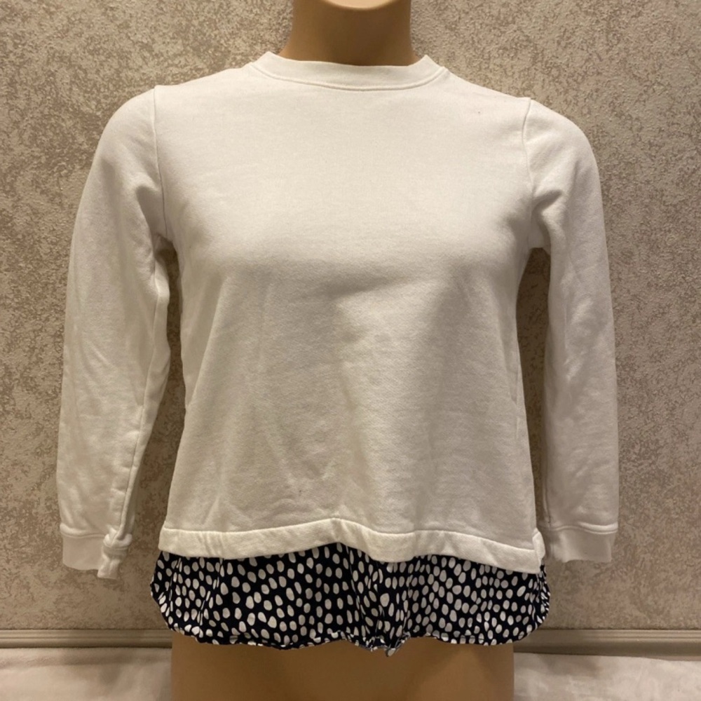 J. Crew White Sweatshirt with Black Polka Dot Trim